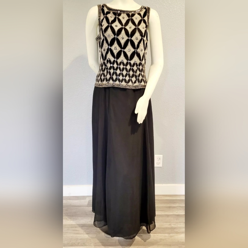 Vintage 100%PureSilk Mark & John by Gopal Dress M Sequins Beaded Long Maxi Gown - Picture 4 of 15